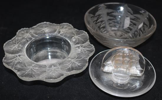 Two Lalique glass bowls and a dish